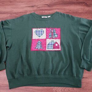 Vintage Nutcracker Christmas Winter Sweatshirt Size L Cottagecore Bear Heart
